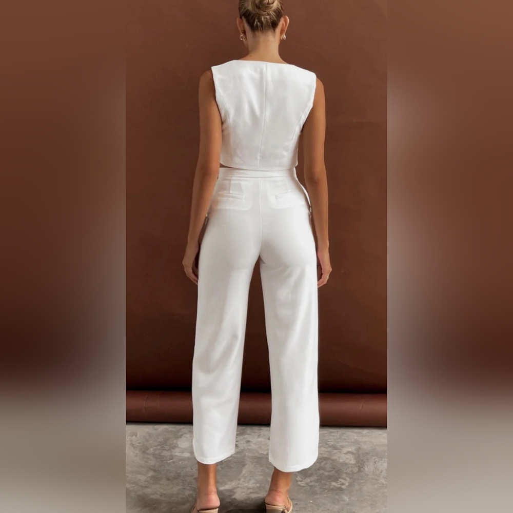 COMMENSE Solid Wet Asymetrical Straight Leg Pants Set Sz L NWT - Picture 4 of 13